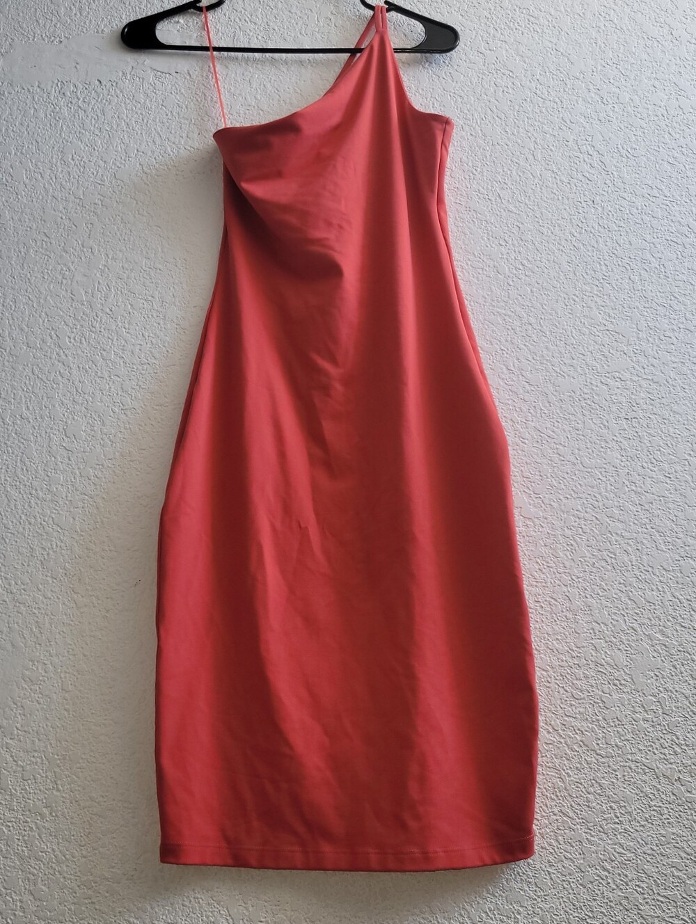 Susana Monaco Asymmetric Coral One-Shoulder Midi Dress